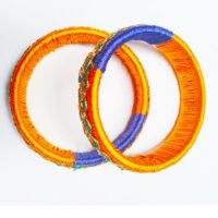 Yellow and blue silk dori (thread) bangles (set of 2) for women
