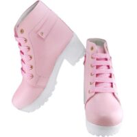 Leather Casual Stylish Look Boots Shoes For Women (Pink)
