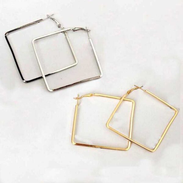 Golden & Metallic Silver Square Shape Fancy Metallic Hoops Earrings for Women & Girls - Image 4