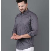 Men Slim Fit Casual Shirt Solid Collar (Grey)