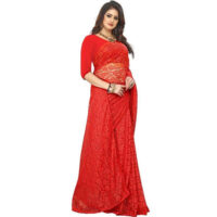 Self Design Red Bollywood Net Saree