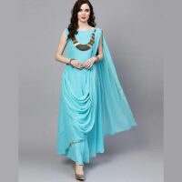 Embellished Sheath Dress With Attached Dupatta