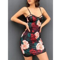 Women Floral Ribbed Bodycon Dress