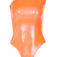 One Shoulder Orange Metallic Bodysuit Swimwear
