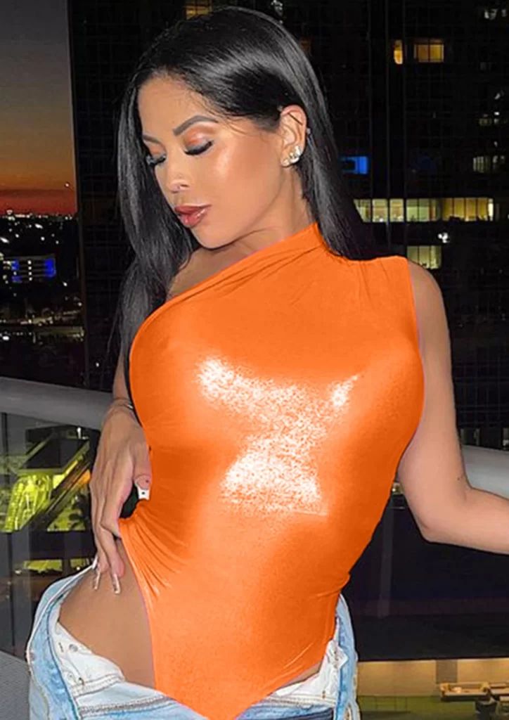 metallic orange bodysuit