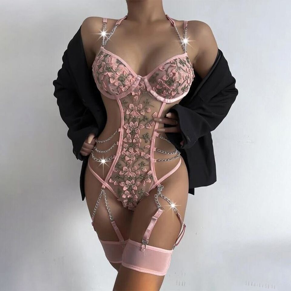 peach lace sexy bodysuit