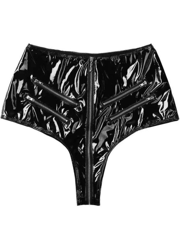 High Waist Latex Open Crotch Women Shorts - Image 4