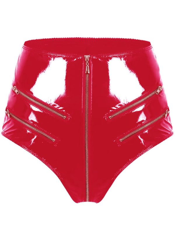 High Waist Latex Open Crotch Women Shorts - Image 3