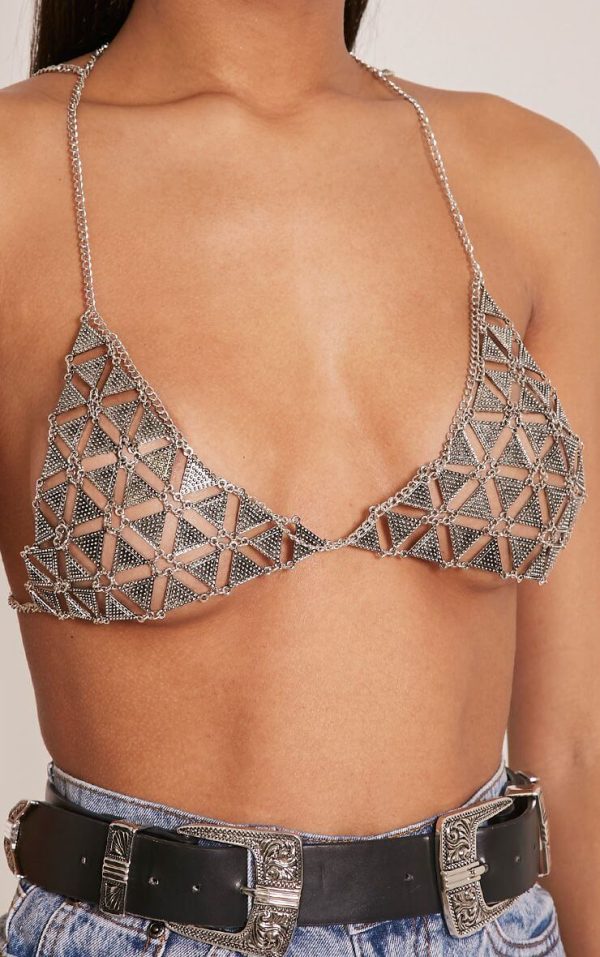 Silver Body Bra Chain Jewellery