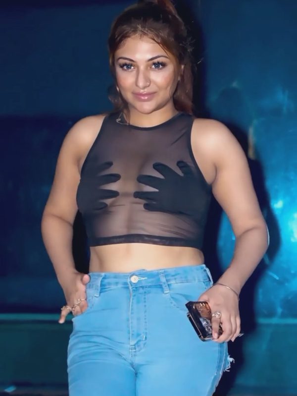 Hand Detail Mesh Semi-sheer Crop Top - Image 4