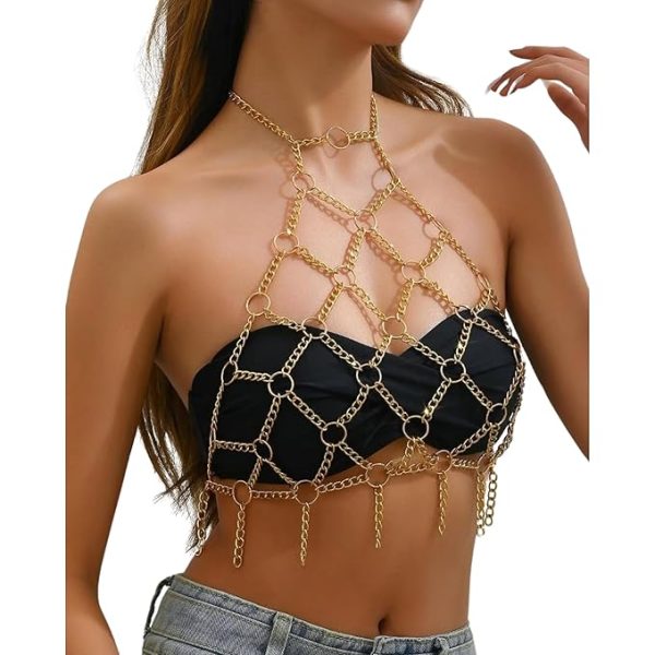 Golden Bra Shape Body Chain Jewellery