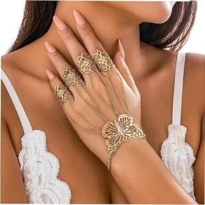 Punk Butterfly Finger Bracelets with Wrist Chains